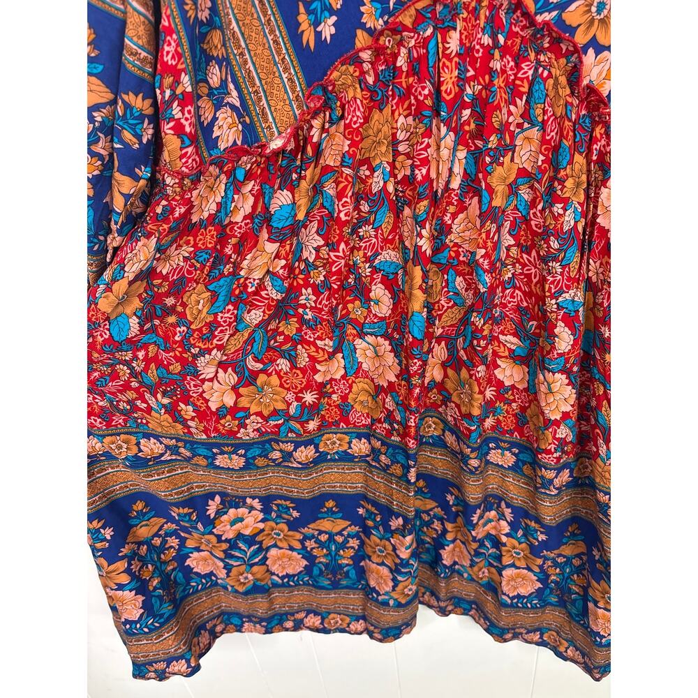 BTFBM Boho Floral Babydoll Dress XL Casual Flowy Summer Spring Vacation Red - Picture 6 of 9